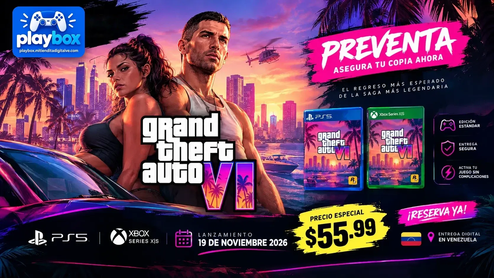 Preventa de Grand Theft Auto VI para PS5. Lanzamiento el 19 de noviembre de 2026.
