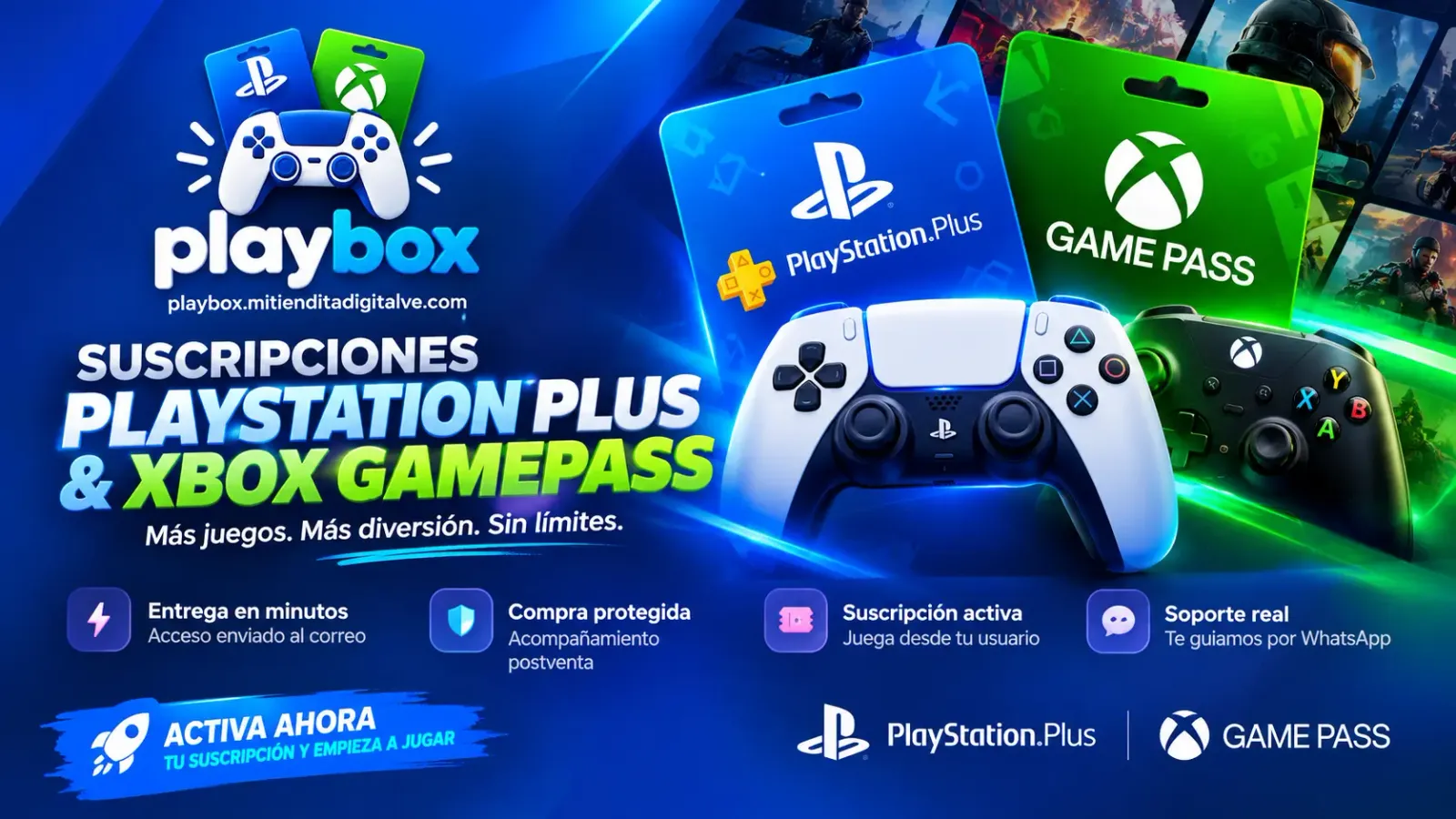Suscripciones PlayStation Plus y Xbox Game Pass. Más juegos, más diversión, sin límites. Activa ahora.